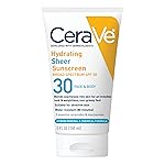 CeraVe Hydrating Sheer Sunscreen with SPF 30 for Face and Body, Mineral & Chemical Sunscreen for Men & Women with Zinc Oxide, Hyaluronic Acid and Ceramides, Paraben-Free + Fragrance-Free, 5 Ounces