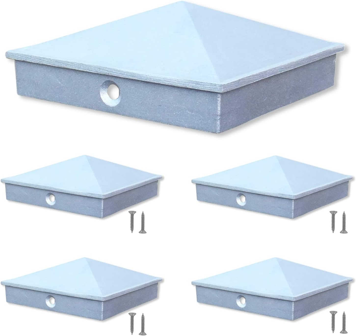 Sedmoon 5inch Vinyl Pyramid Style Fence Post Cap 5” x 5” Vinyl Pyramid