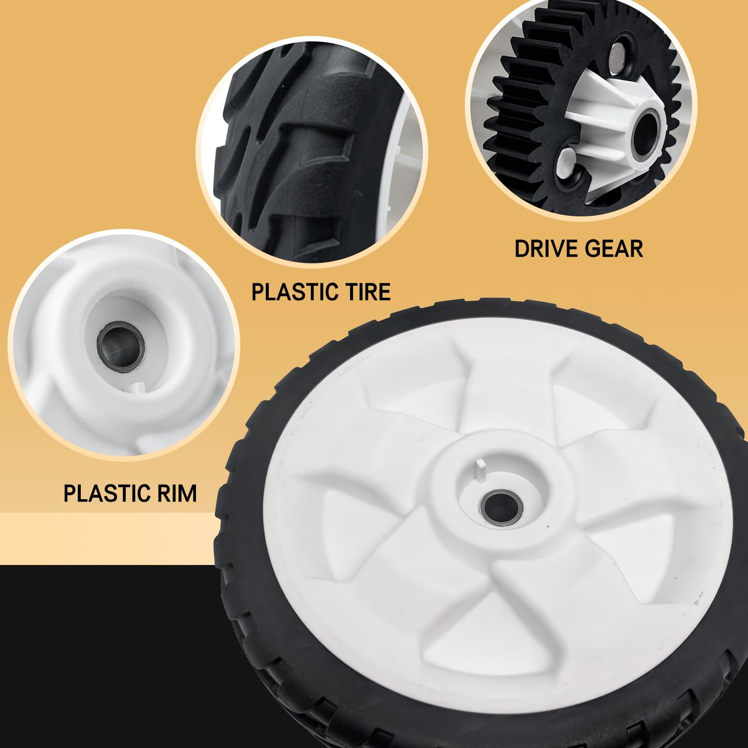 Set di 2 ruote in plastica da 8 pollici 115-4695 138-3216 con kit pignone 115-4668 per tosaerba Toro 22" RWD Recycler Push compatibile con Toro 20332 20333 20334 20338 20338 200 352