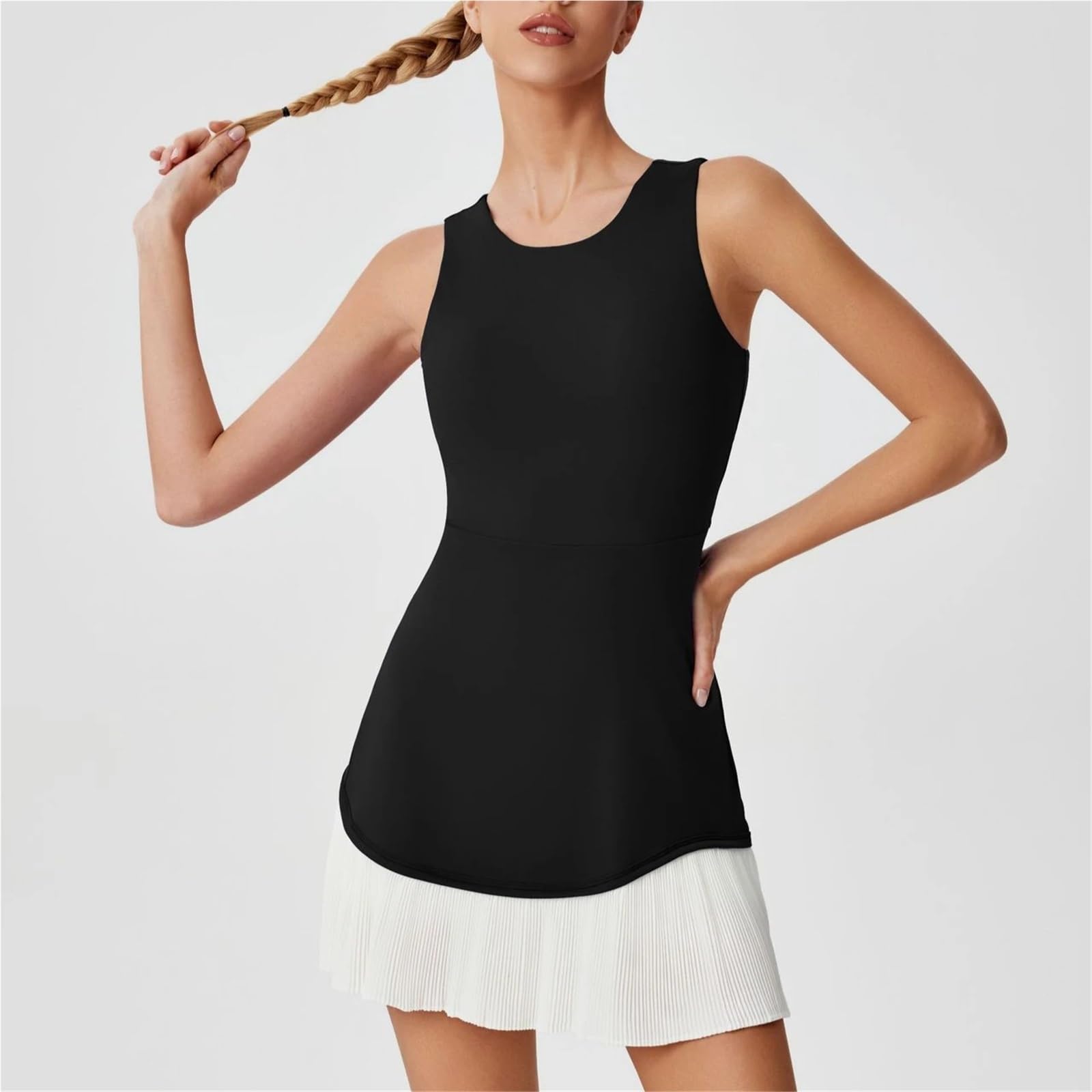 Vestido Tenis Mujer Vestido Deportivo de Verano, péndulo Plisado, antiligero, Falda Tenis Bádminton Secado rápido, Espalda Hueca, Traje Yoga Golf una Pieza