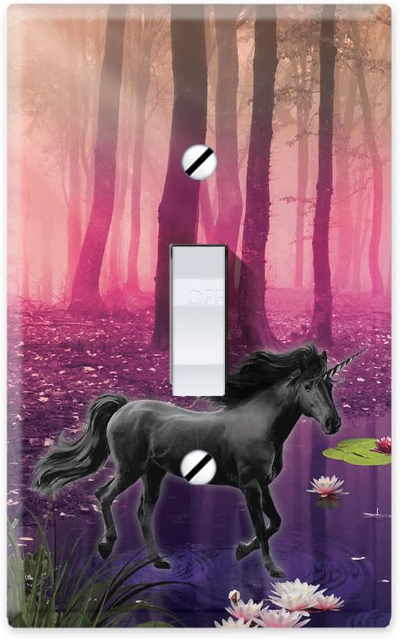 WIRESTER Single Gang Toggle Light Switch Plate/Wall Plate Cover - Purple Black Unicorn