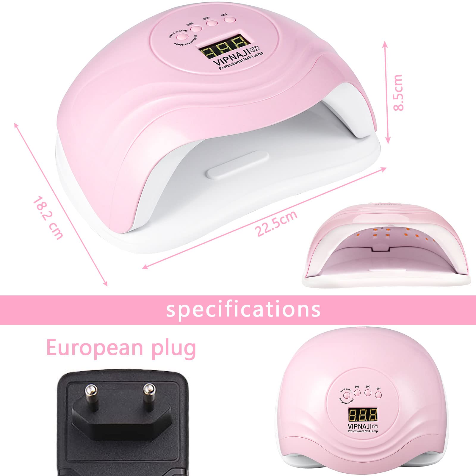 Lampes UV LED Ongles Gel, Sèche-Ongles Professionnel Portable 168W Automatique LCD Écran Capteur Base Amovible 10s/30s/60s/99s