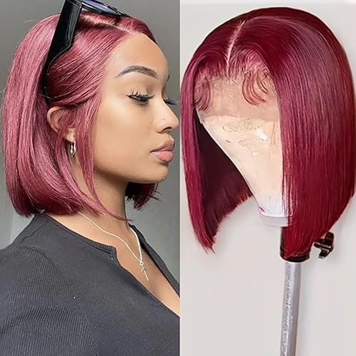 Peluca de cabello humano 99J Bob burdeo 8 pulgadas 13X4 HD transparente, con encaje frontal 99J, peluca de encaje frontal burdeo para cabello