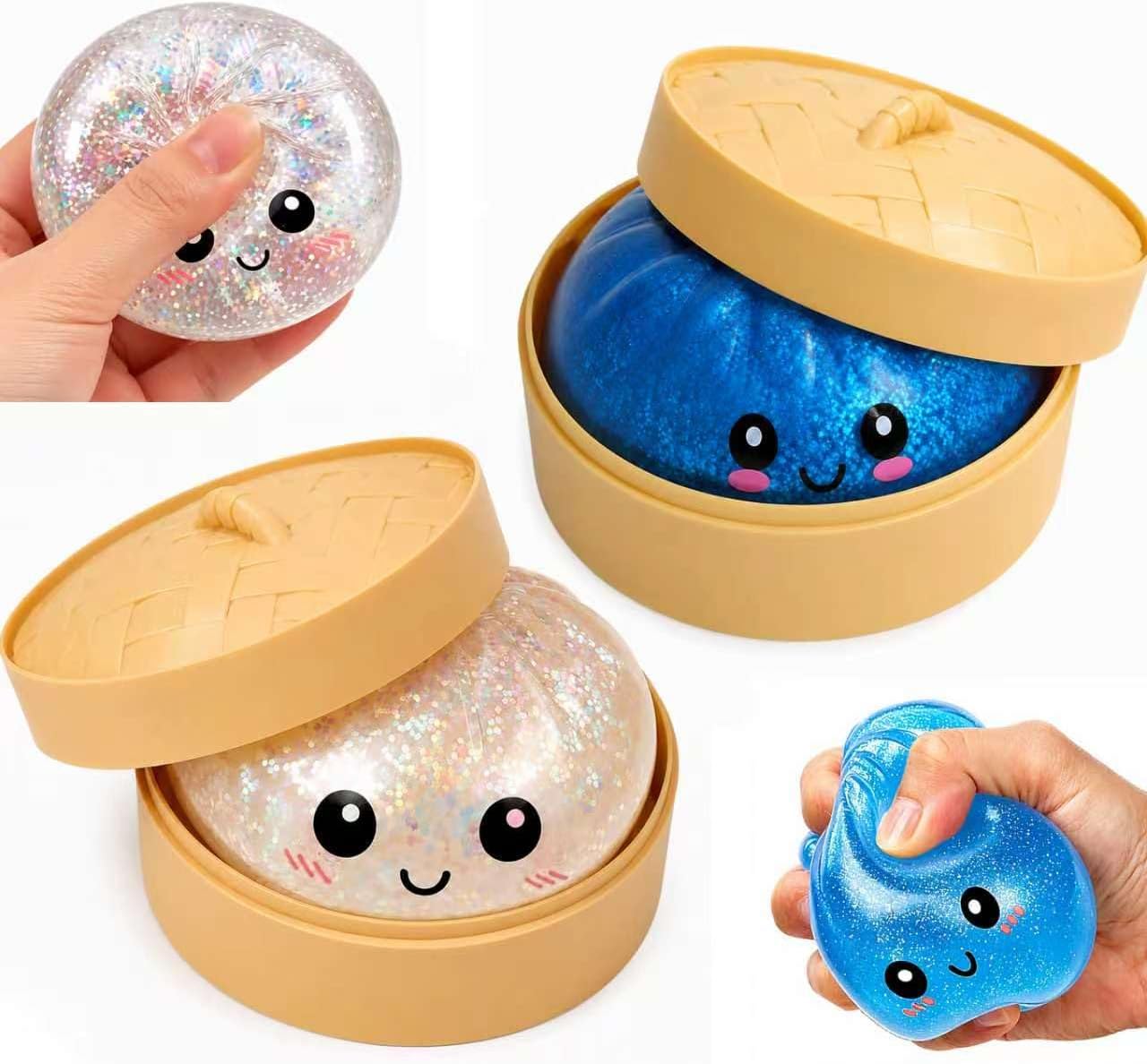 2pcs Glitter Squishy Fidget Toys Colorful Stress Balls Fidget Sensory Toy, Dough for Anxiety Relief Fidget