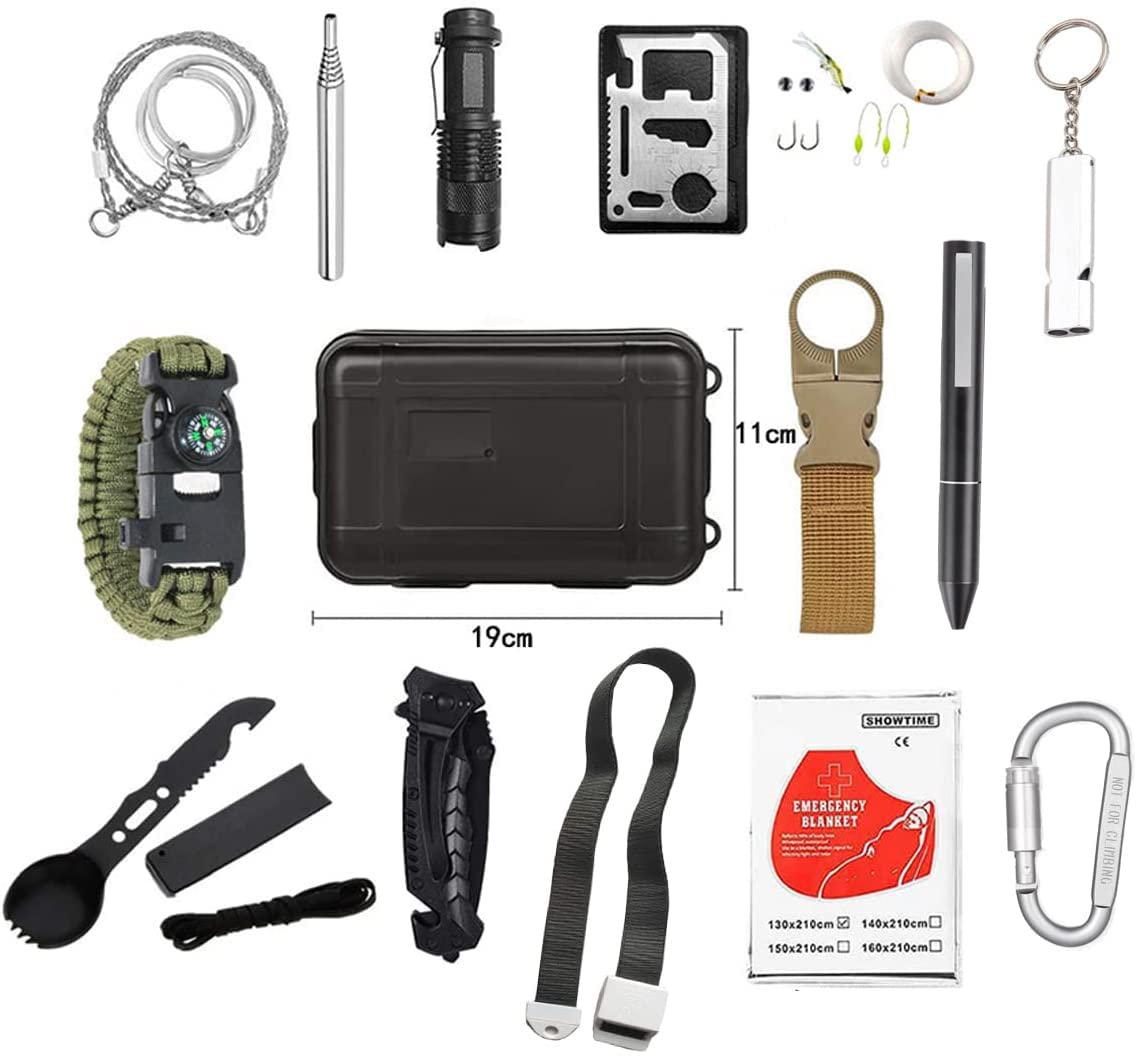 Kit de supervivencia de emergencia 13 tipos al aire libre multiherramientas suministros de primeros auxilios brújula picapiedra arranque para acampar