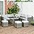 Outsunny 7 Piece Rattan Outdoor Patio Furniture Set, L-Shaped Sectional Sofa Conversation Set with Loveseats, Ottomans, Dining Table, Cushions, Storage, Mixed Gray
