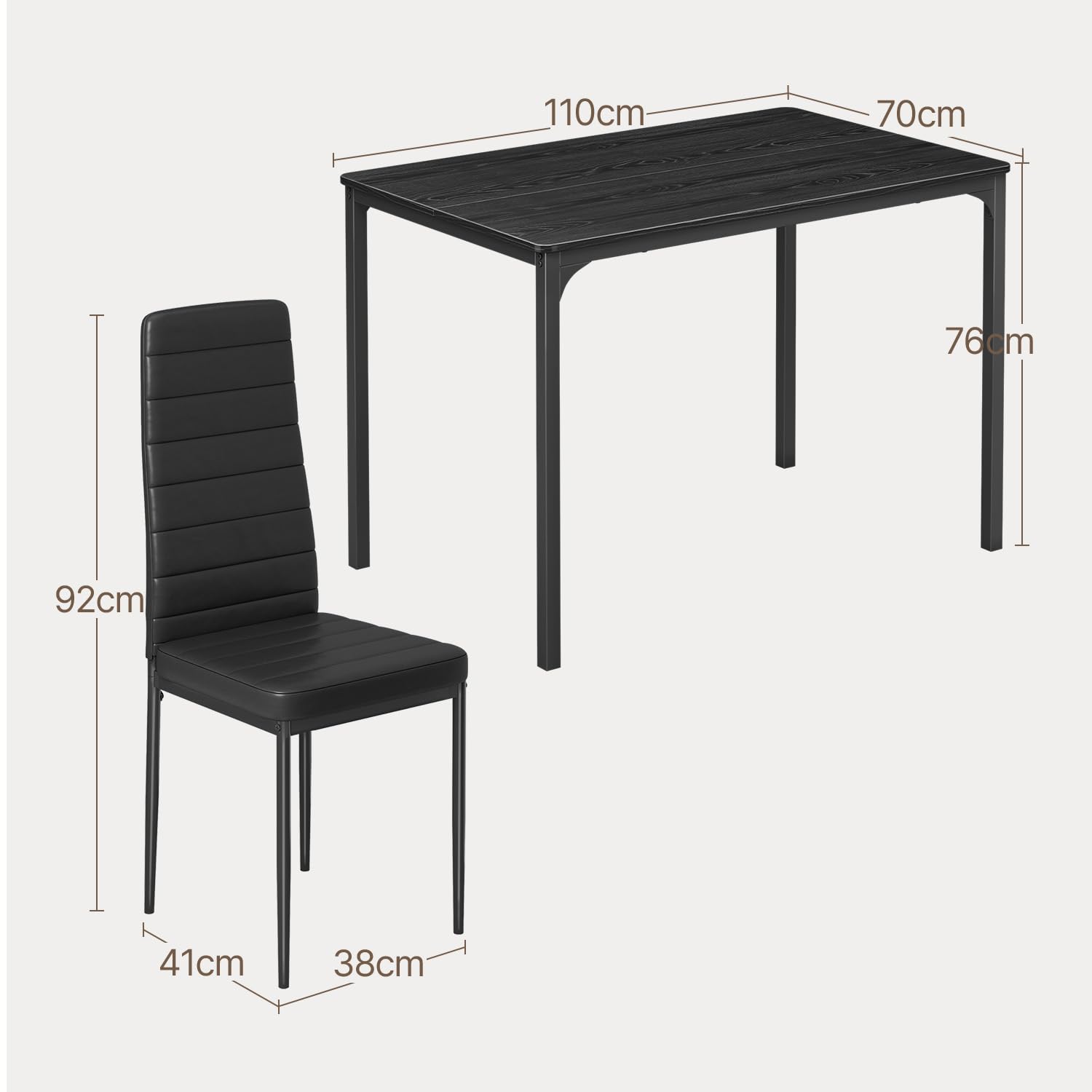 Table À Manger avec 4 Chaises, Ensemble Repas, Table De Cuisine avec Chaises, Similicuir Résistant Et Table Rectangulaire en Bois, pour Cuisine, Salle À Manger, Salon, Noir