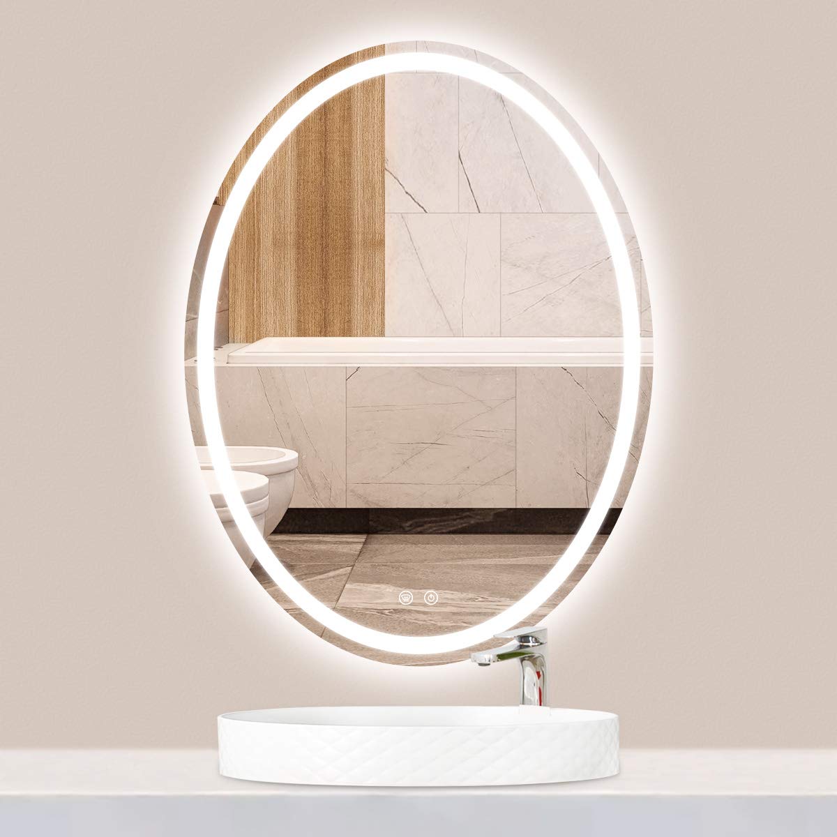 TETOTE 24x32 Inch Oval LED Mirror for Bathroom Frontlit Dimmable,Anti Fog,Vanity Mirror with Lights for Makeup Wall Mounted Lighted Modern Mirror
