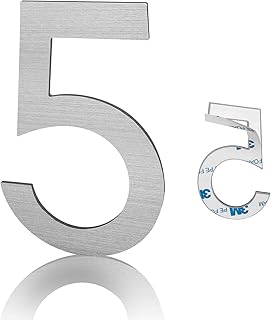 3 Inch Modern House Numbers, Brushed Silver Mailbox Numbers,Stainless Steel Material,Self-Adhesive Number Door Numbers for Apartments Office (5)