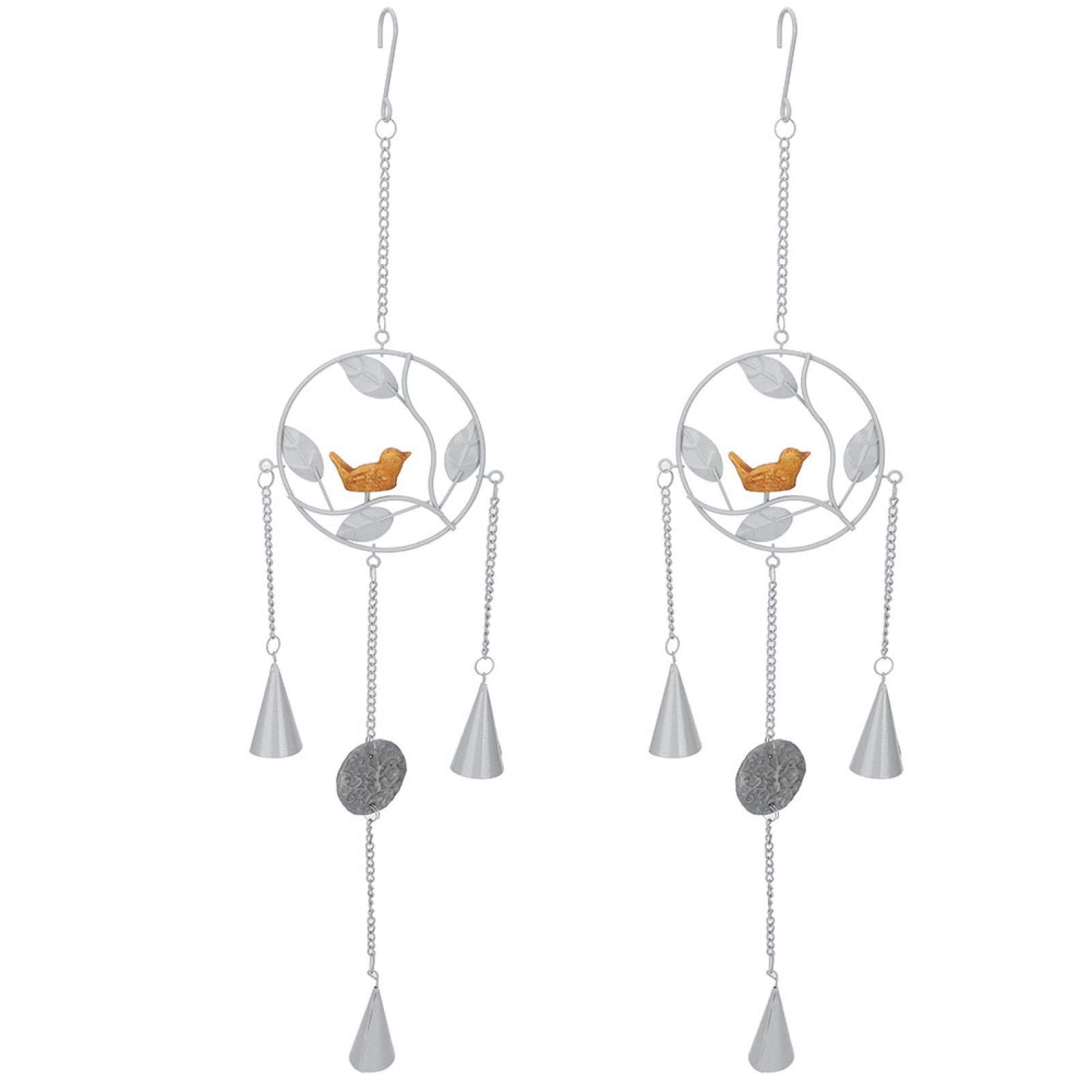 2Pcs Wind Chimes Japanese-Style Metal Window Door Wind Chimes Wrought Iron Home Decoration Innovative Handicraft Ornaments(Round-Gray)