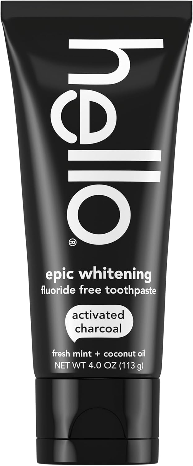 hello Epic Whitening Charcoal Fluoride Free Toothpaste, Activated Charcoal Toothpaste with Coconut Oil, Whitens Teeth Naturally, SLS Free, Fresh Mint, 4.0 Oz Tube