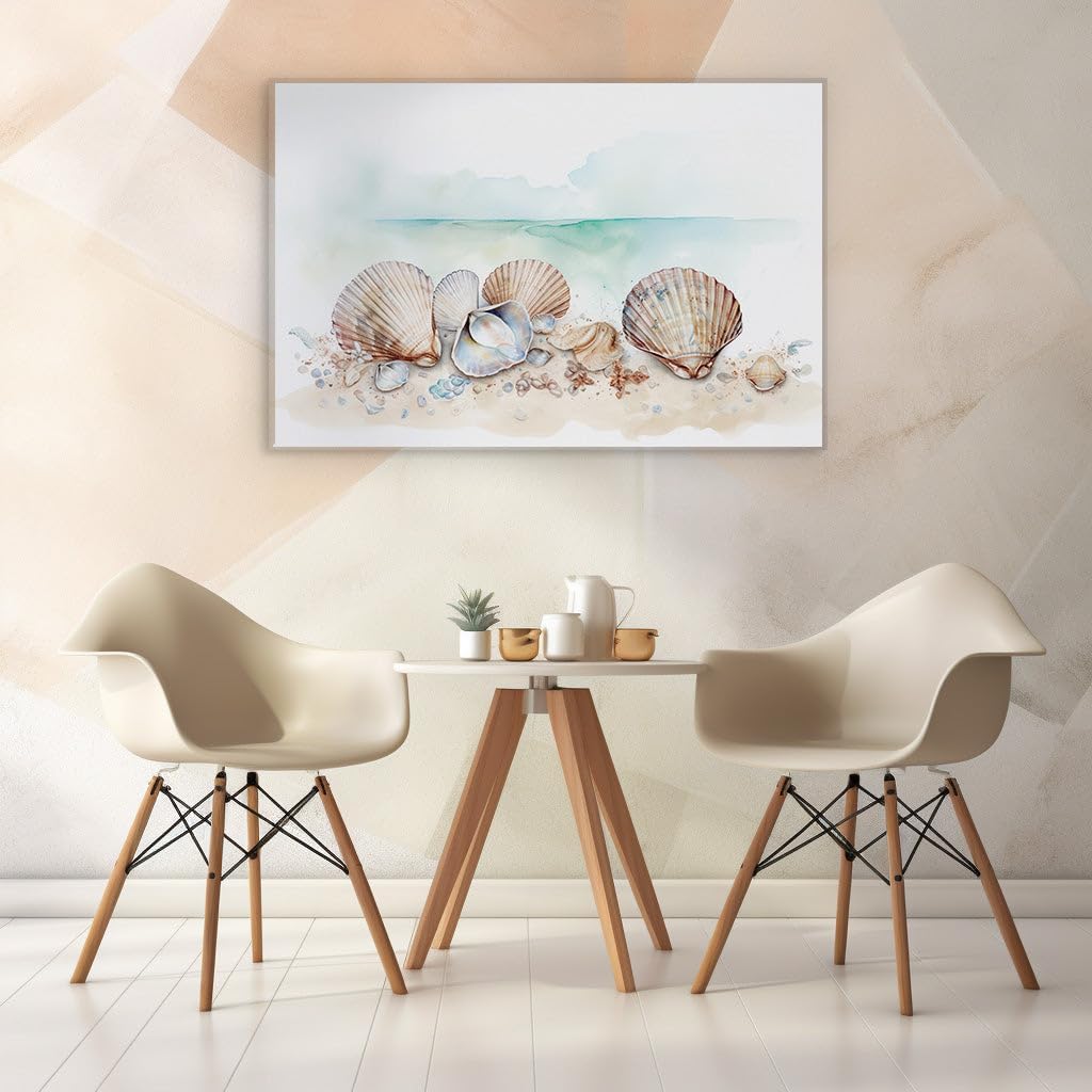 Canvas for Living room. Soothing Shores and Seashell Symphony, 27 x 18 inch Canvas Wall Art - Contemporary Masterpieces - Modern Home Decor