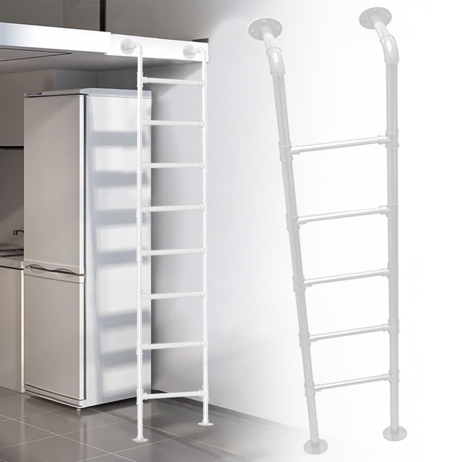 Échelle de grenier blanche en métal fixée au mur pour loft de maison, échelle de sortie d'entrée de hauteur 100-300 cm,échelle de fenêtre de sortie,Yopappol pour lit superposé/camping-car/appartements