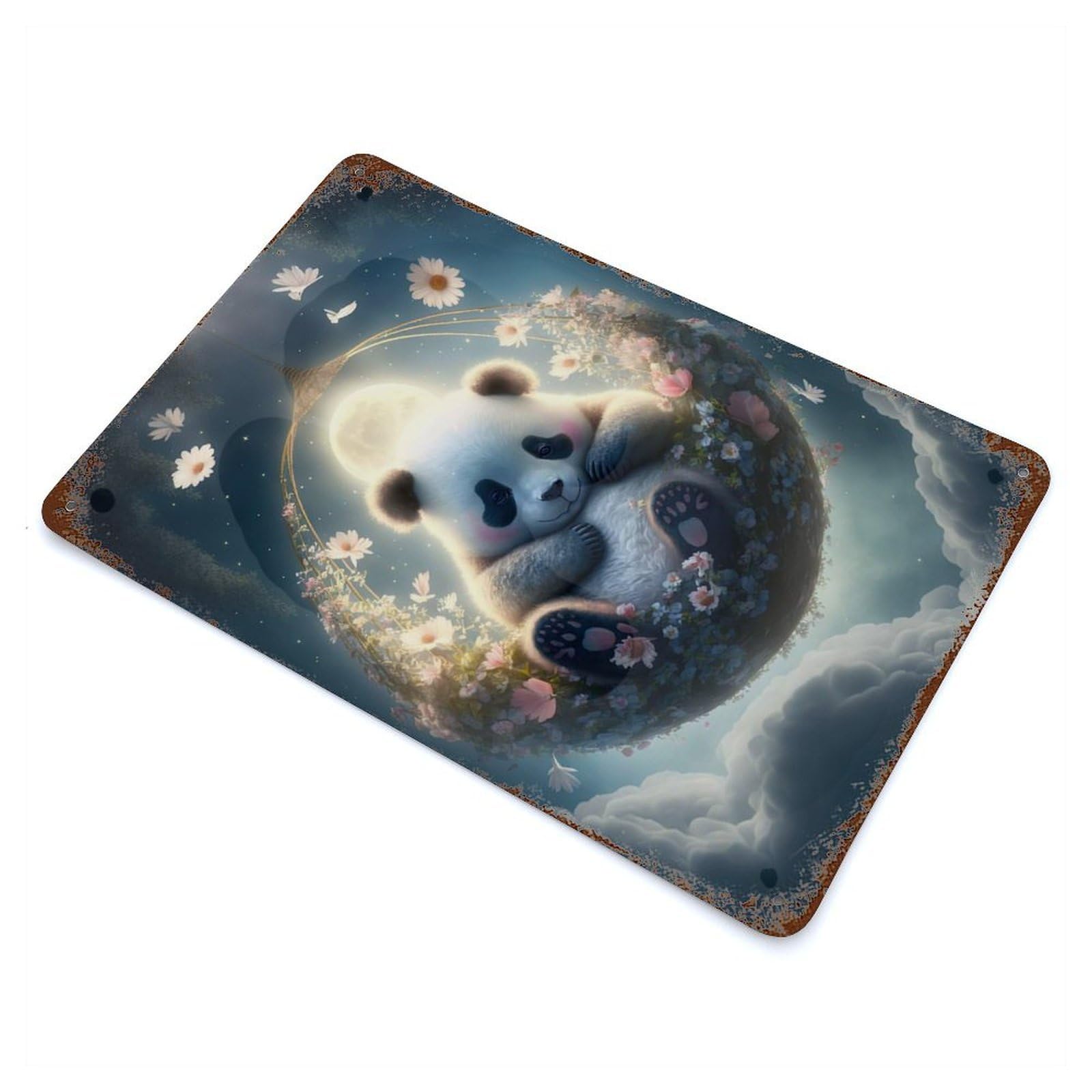 Baby Panda Rust Effect Tin Sign 11.8"x7.9", Novelty Wall Decor for Garage, Pub Or Kitchen