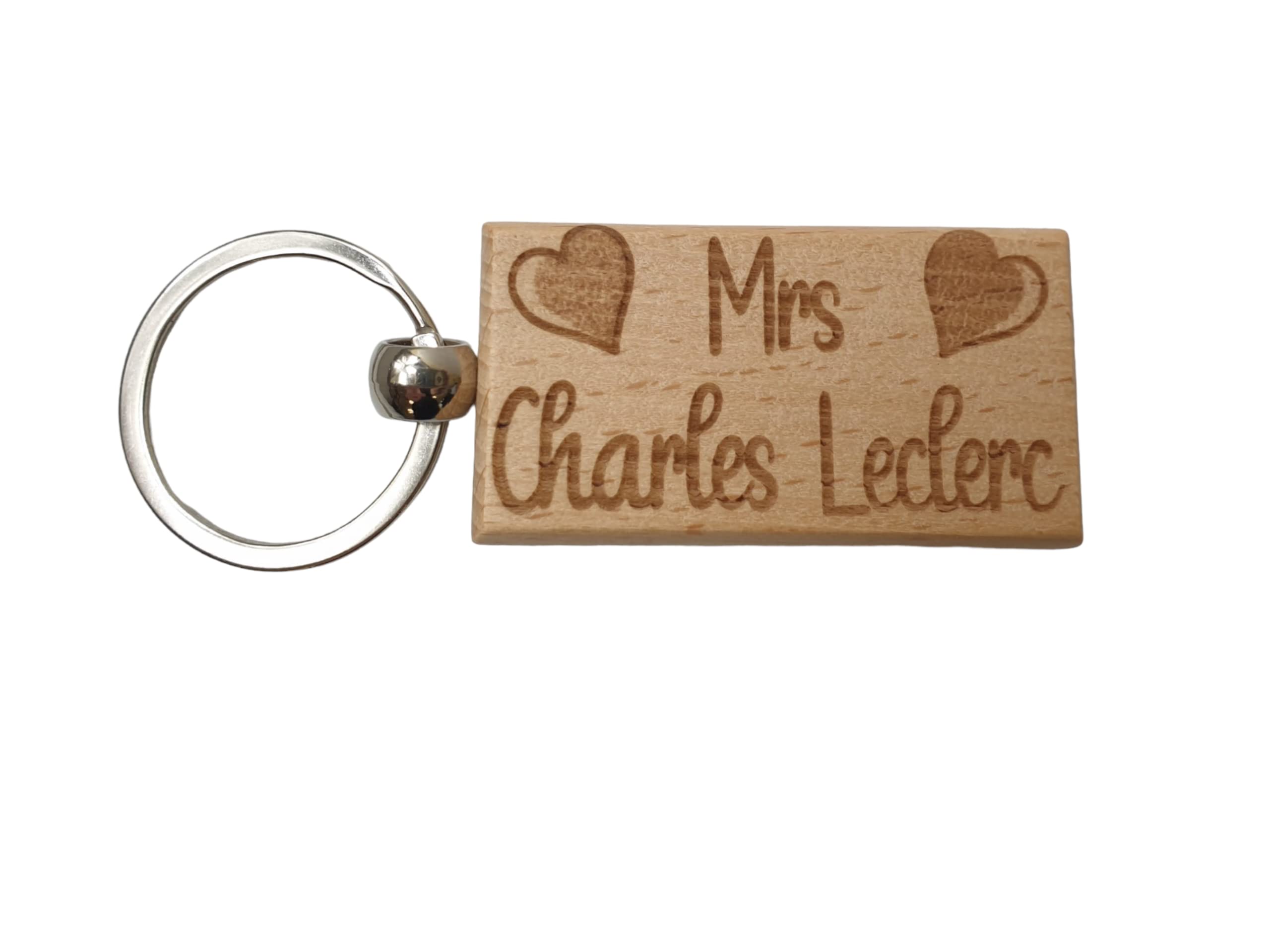 Decalarama Brown Mrs Charles Leclerc Keyring Gift - Engraved Wooden Formula One F1 Team Driver Fan Fun Cute Novelty Present