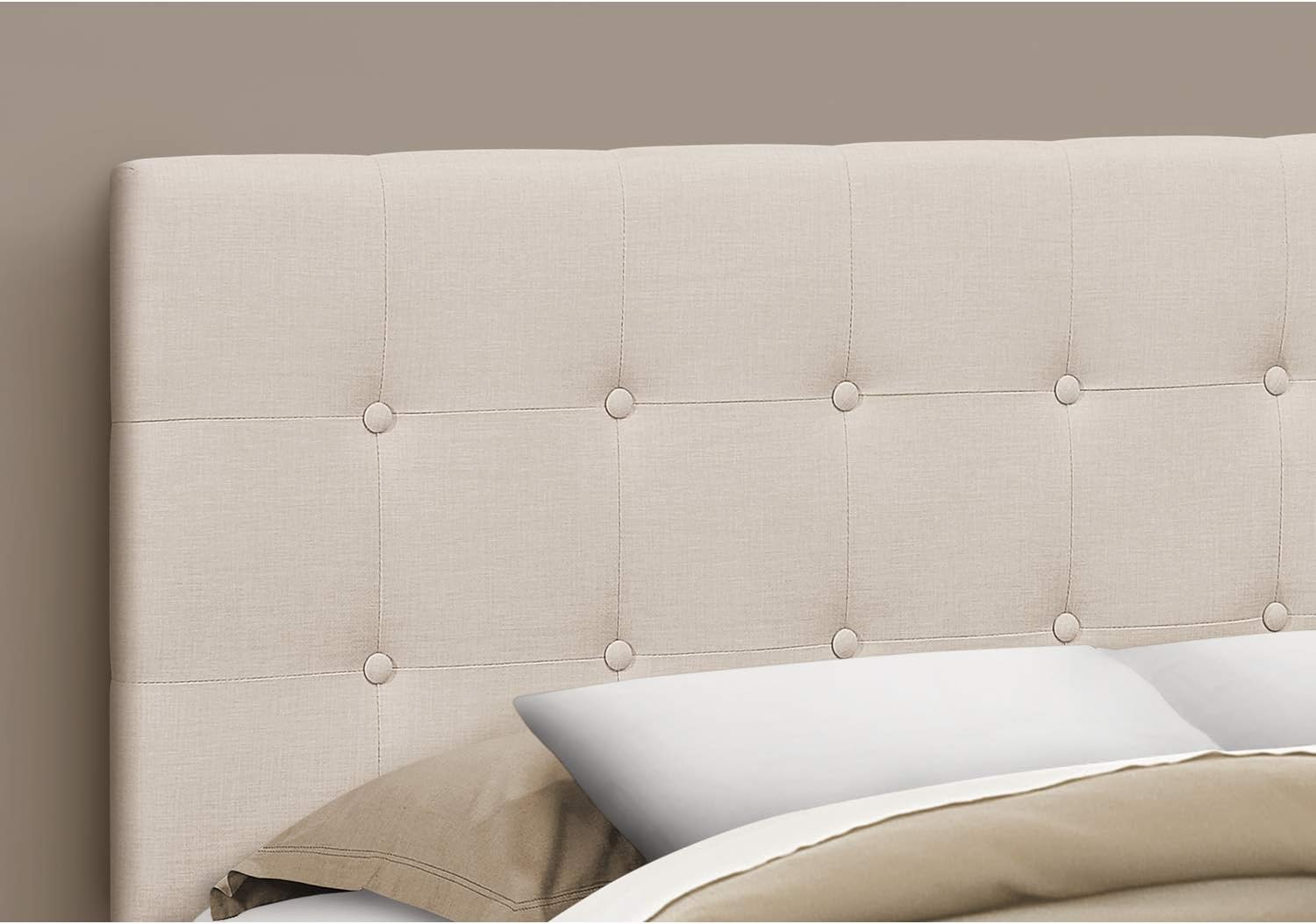 Monarch Specialties I 6004Q Bed, Headboard Only, Queen Size, Bedroom, Upholstered, Linen Look, Beige, Transitional