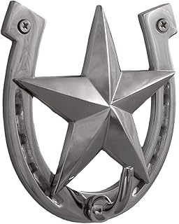 Vintage Solid Brass Horseshoe Hook with Star, Horseshoe Shaped Bracket (Chrome)