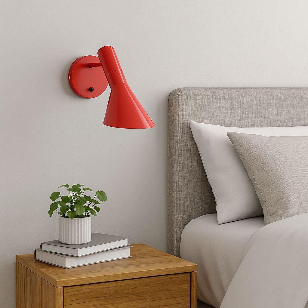 BARCELONA LED Applique da Parete Interno Design Melisa in Alluminio Rosso, Lampada da Muro Vintage Paralume Orientabile, Attacco E27 Ideale Testiera Letto, Camera da Letto Soggiorno