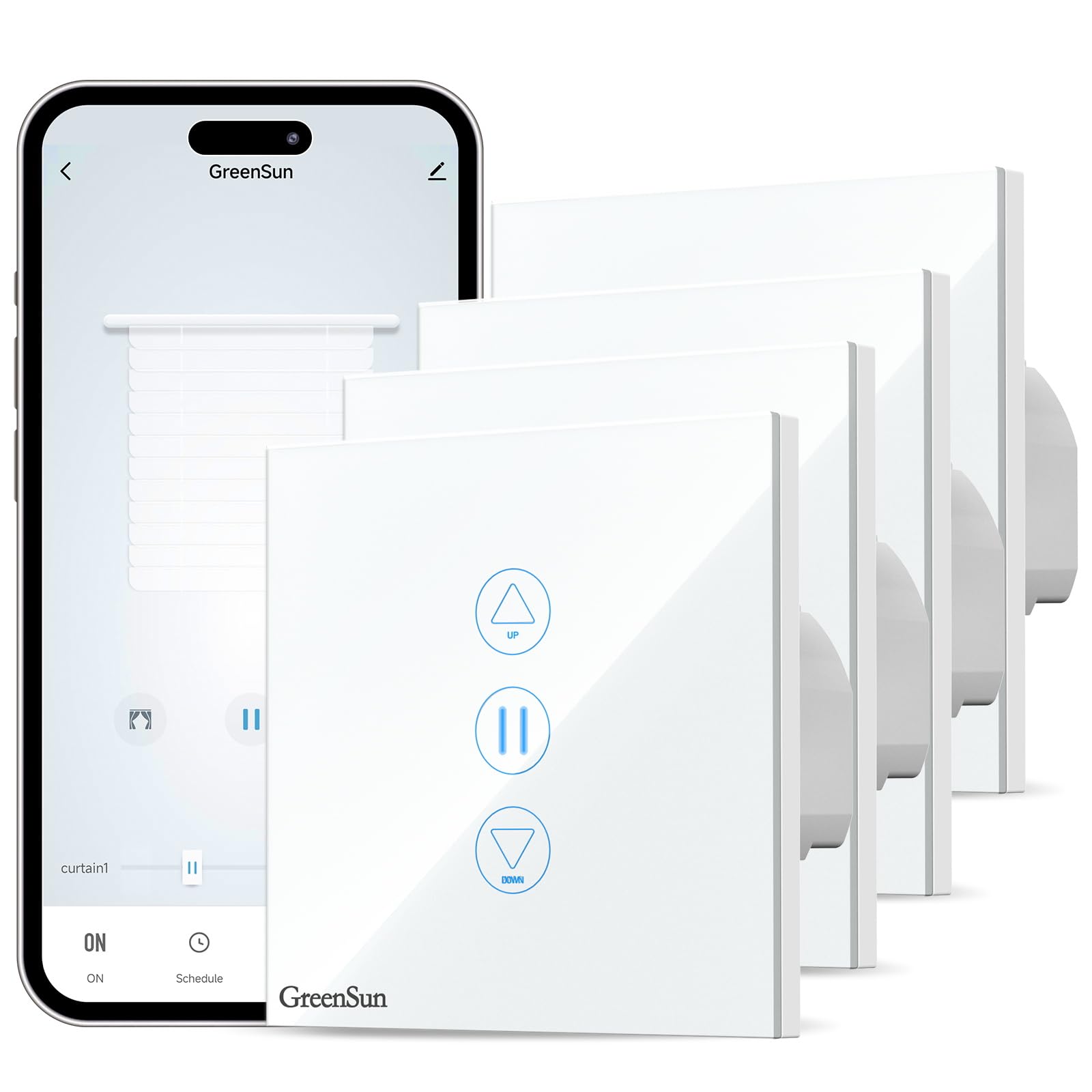 Interruttore WiFi, GreenSun Interruttore Per Tapparelle, Compatibile con Alexa e Google Home, Smart Life/Tuya APP Controllo Remoto, Per Aprire e Chiudere le Tende, 4PCS