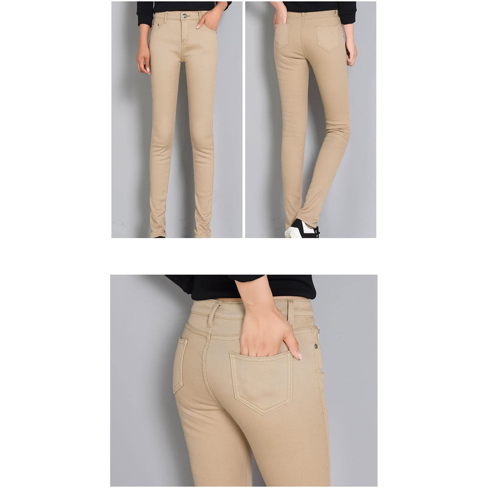 Maiyifu-GJ Women's Winter Warm Fleece Lined Jeans Slim Fit Thermal Pencil Denim Pants Skinny High Waisted Tapered Jean (Khaki,27)