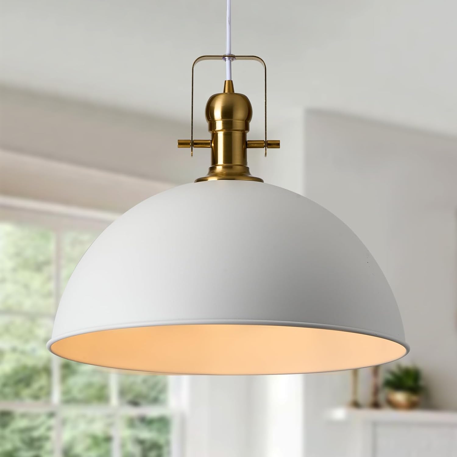 18 Inch White Farmhouse Pendant Lights Large Pendant Lights for Kitchen Island Industrial Adjustable Height Vintage Big Dome Hanging Light Fixtures for Barn, Dining Room White L 1-Pack