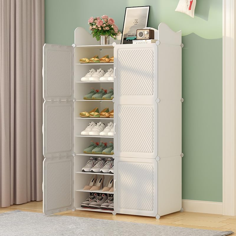 Image of Mevigo 18-Tier Shoe Rack with 4-Doors| Holds 36-Pairs |Waterproof & Dustproof Modular Plastic Shoe Cabinet| Foldable Stackable Shoe Organizer with Metal Frame |Space Saving Storage for Home,Entry Way