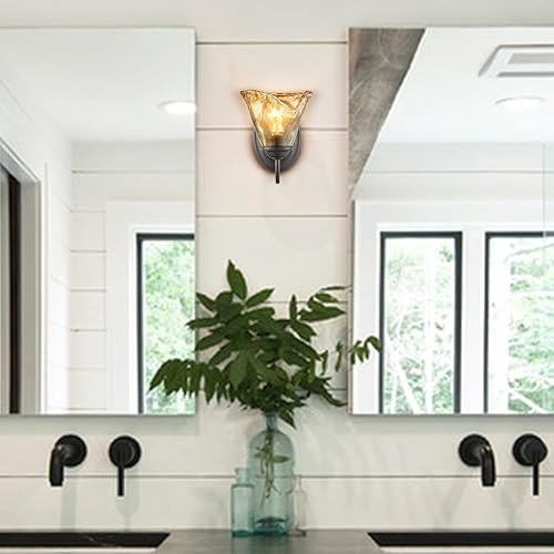Miniatura 2 de DANSEER Aplique de pared de acabado rústico vintage con pantalla de vidrio ámbar brillante para baño, sala de estar, pasillo, escalera, juego de 2