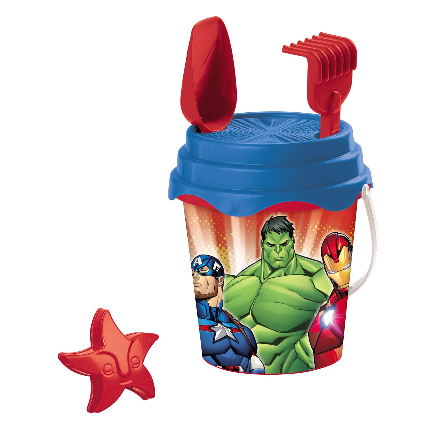Mondo Toys - BUCKET SET + WATER CAN AVENGERS - Juego de cubo de arena ø17 cm con jarra de agua - Juego de playa (6 piezas) para niños a partir de 3 años - 28431