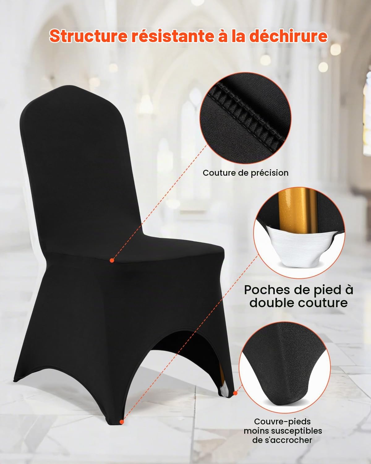 VEVOR Housses de Chaise Pliantes en Élasthanne Élastique, Couverture de Chaise Avant Arquée Universelle, Amovibles et Lavables, pour Mariage, Banquet, Fête, Célébration, Salle à Manger 100PCs Noir