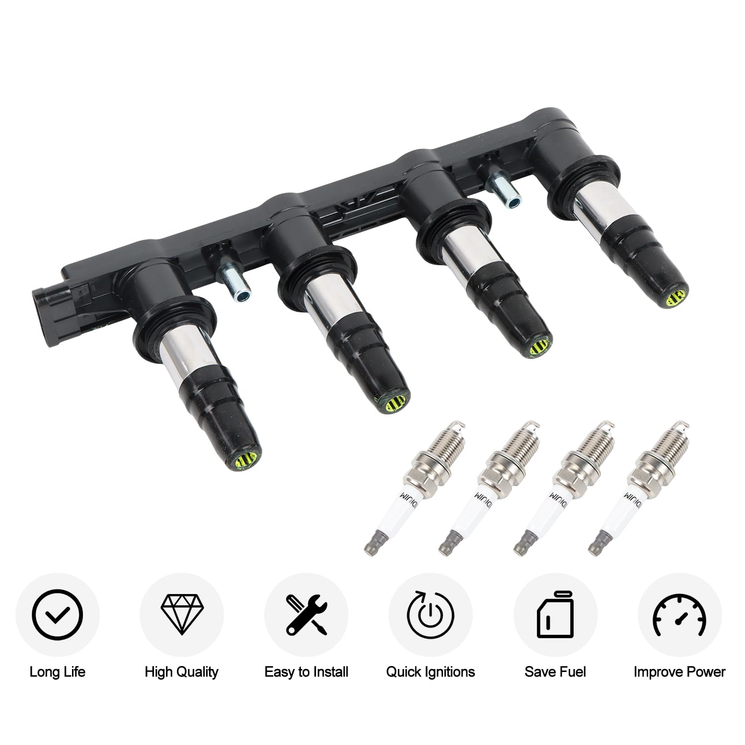 DEEGOOLY UF620 Ignition Coils Pack & Iridium Spark Plugs Compatible with Chevy Cruze Sonic Aveo Aveo5 Pontiac G3 2011 2012-2018 1.6L 1.8L L4 Coil Pack Replaces#C1646,5C1703,D517C,96476983,55561655