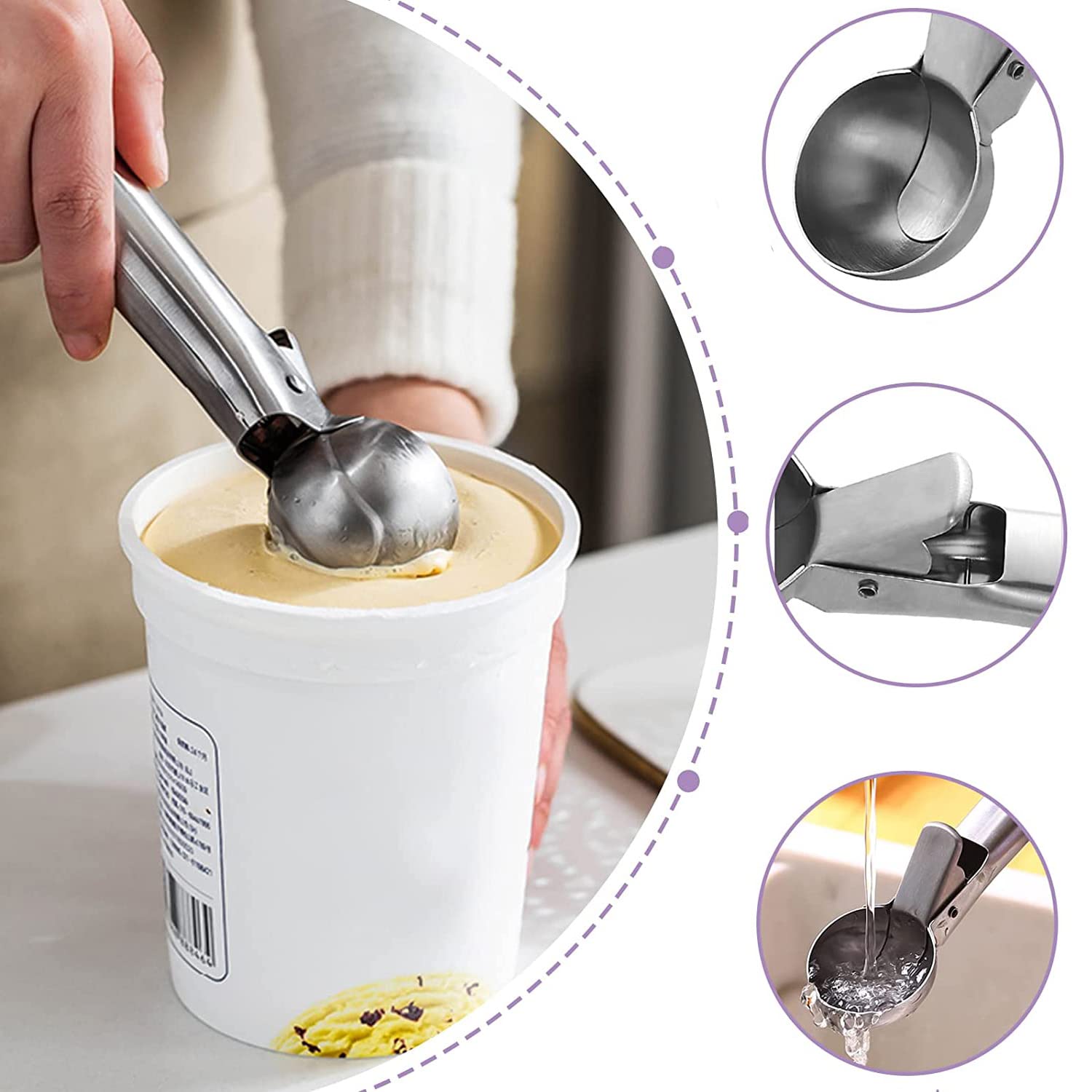 Cucchiaio Per Gelato In Acciaio Inox - Porzionatore Professionale, Facile Da Usare - Foto 2