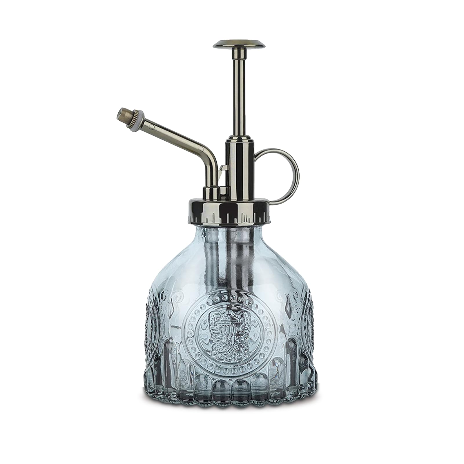 KoGiio Regadera Cristal Regadera para Plantas, Pequeña 200ml con Bomba Superior Retro Jardinería Flores Pulverizador, Interior Exteriores Botella de Spray para Jardín, Limpieza, Oficina, Balcón-Gris