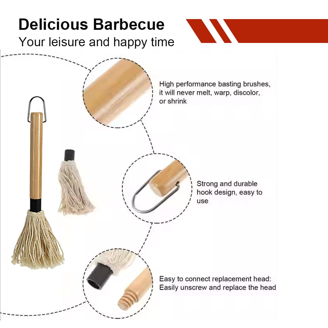 Spazzola da cucina 2 pezzi, Testine di ricambio extra, Professionale, Accessori per barbecue, Mocio in legno per salse e marinate, Spazzola da cucina, Spazzola da cucina in silicone