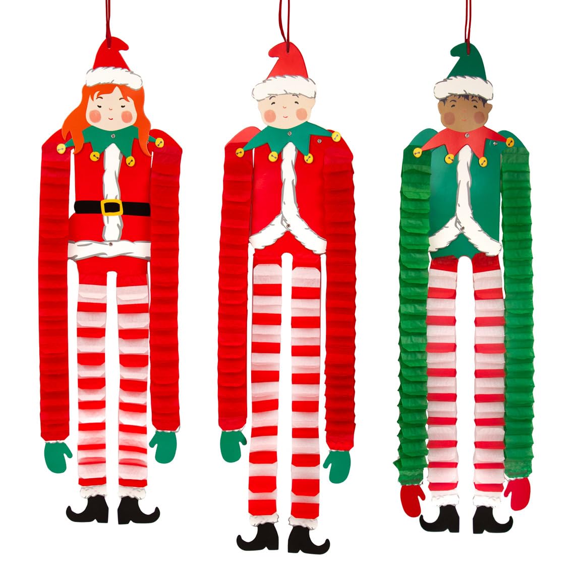 Santa's Elves Premium Reusable Hanging Christmas Decorations For Kids | Add some Xmas cheer to any home, bedroom, or classroom. Product and packaging are made from 100% Paper | 80cm| Pack Size 3