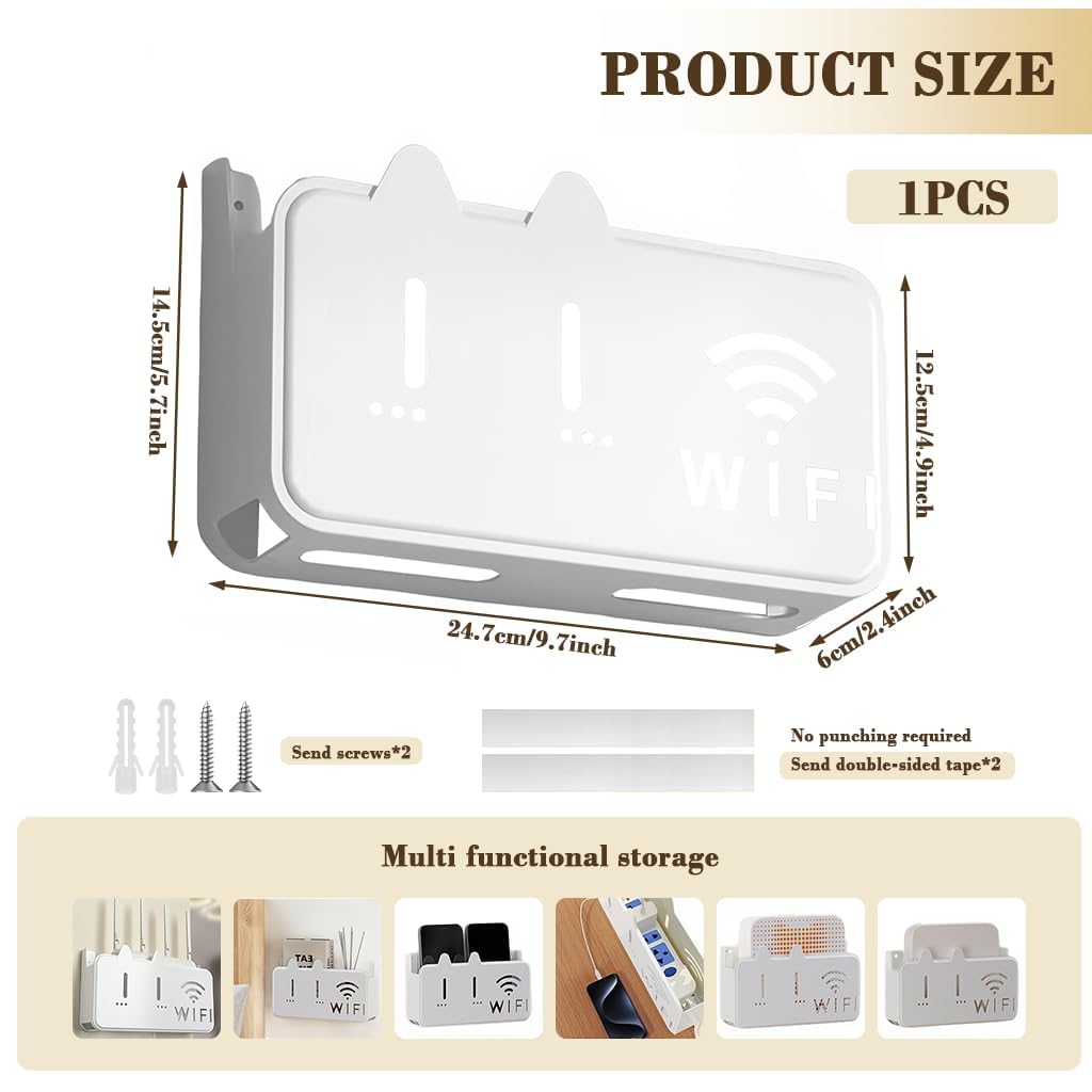 GaxQuly WiFi Router Storage Box Wall Mount Adhesive WiFi Router Box | Space Saving Router Wall Mount Bracket Design Wall ABS Router Holder Case for Home, Office, Gaming Room 1