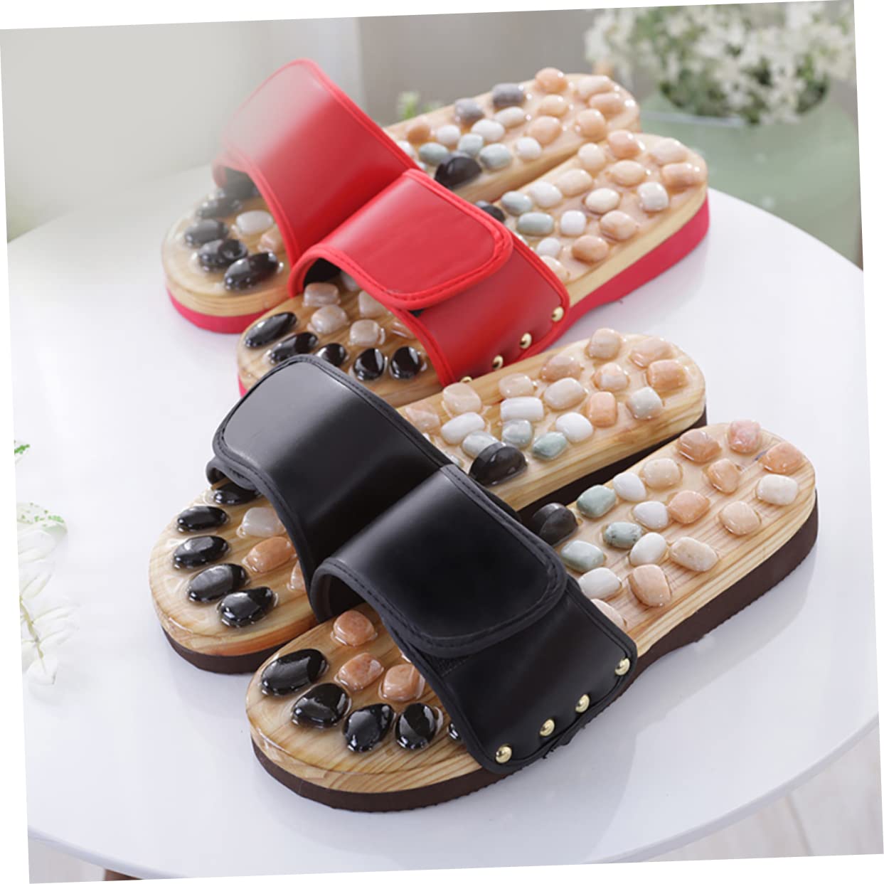 SECFOU Akupunktur Sandalen zur Fußmassage und Schmerzlinderung als Rutschfeste Fußpflegeschuhe mit Eva Sohle und Gewebe Größe 41 für Unisex im Alltag