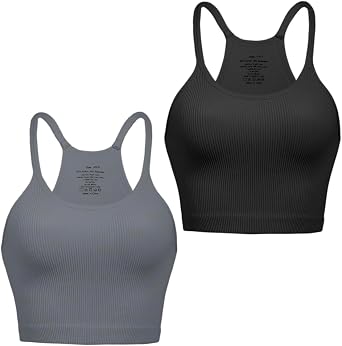 Crop Tank Tops for Women Ribbed Seamless Racerback Tank Top No Pad Camisole Tops for Yoga Gym Workout