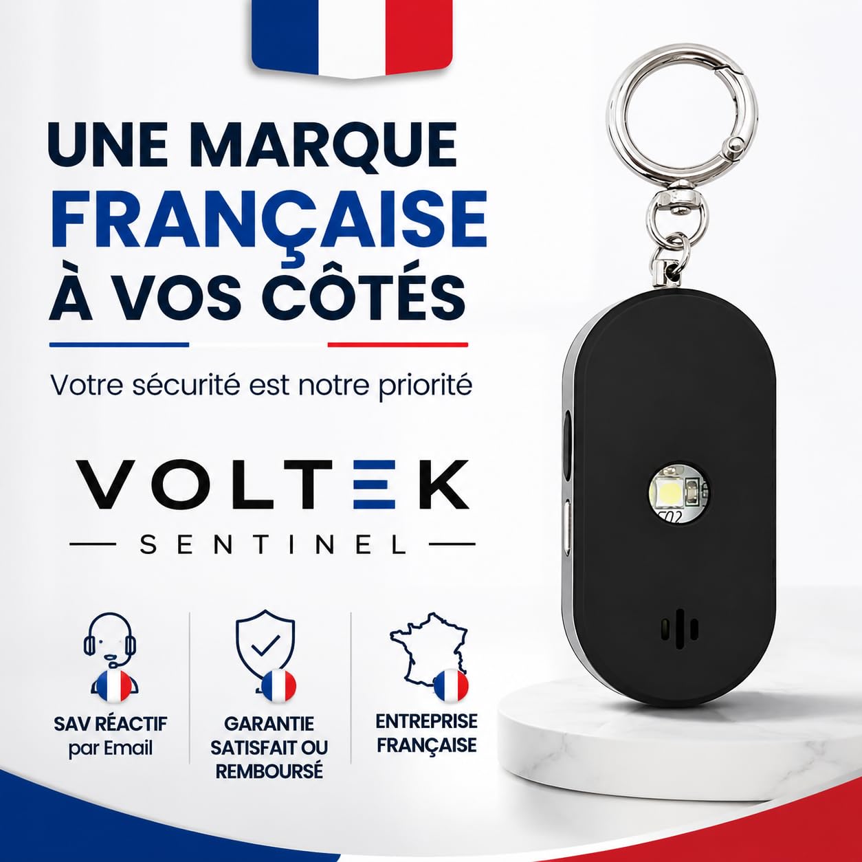 Voltek Sentinel - Alarma personal antiagresión para mujer, 130 dB, SOS ancianos y senior con SMS y GPS automático, botón de emergencia, ubicación infantil, sin aplicación iOS Android S7+, USB-C y