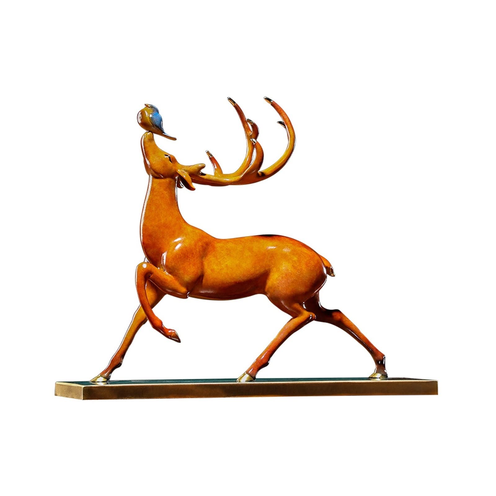 hongchenke34 Copper statue Color Copper Deer Ornaments Living Room Entrance All the Way Up Crafts Office Desktop Decorative Artwork