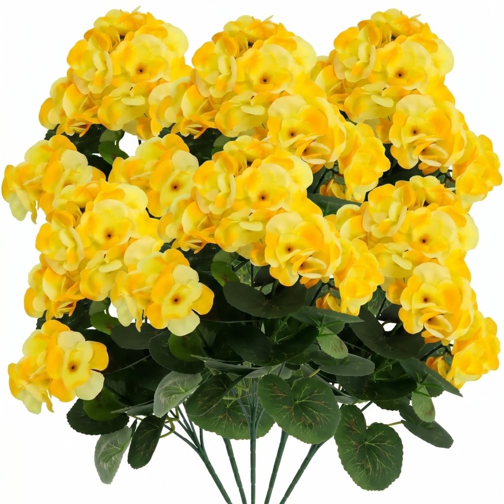 Bonalake Artificial Begonias for Outdoors, 5PCS Artificial Begonias for Outdoors UV Resistant, Realistic Faux Flowers Home & Commercial Decor (Yellow, 14.17x7.87inch) Flowers