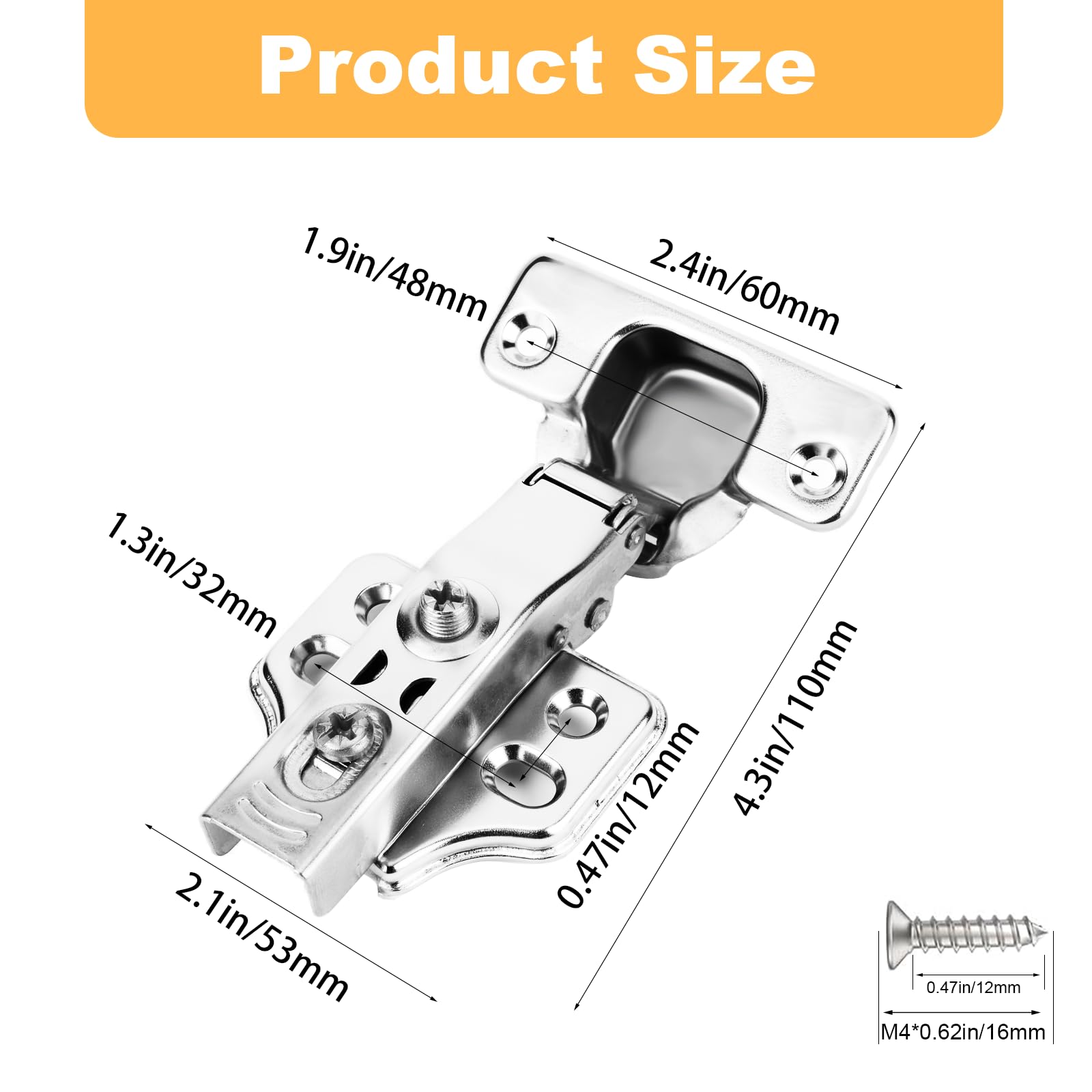 FitRepa Cabinet Hinges, 12 Pack Kitchen Cupboard Hinges Overlay Mute Door Hinge, Stop at 45°-105°, Self Closing - Image 2