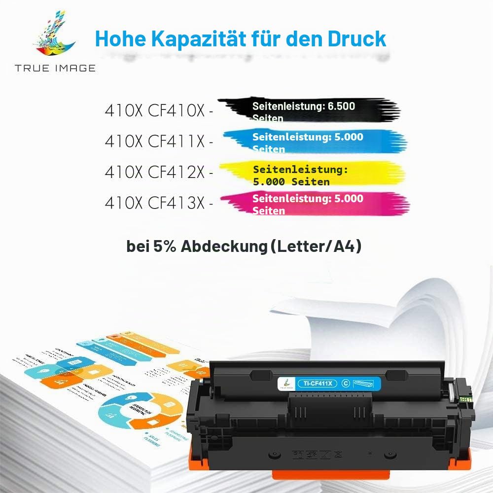 True Image Kompatibel Toner als Ersatz für HP 410 410A 410X CF410X CF410A Color Laserjet Pro MFP M477fdw M477fdn M377dw M477fnw M452dn M452dw M452nw M452 M477 M377 - Schwarz Cyan Gelb Magenta 4er-Pack | Color Laserjet Pro MFP M477fdw M477fdn M377dw M477fn