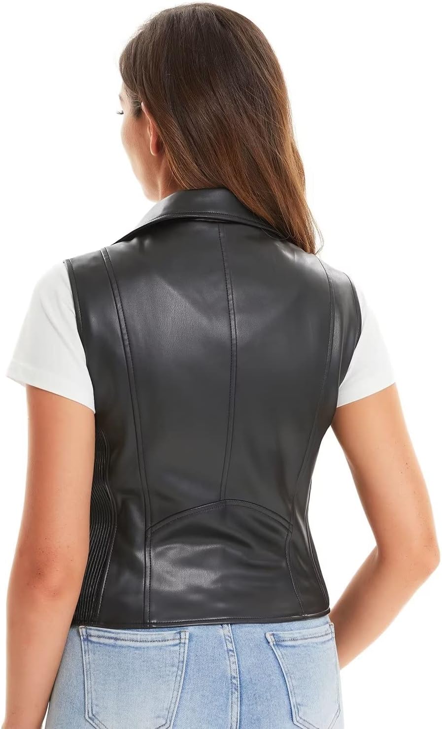 DIASHINY Faux Leather Vest For Women Zipper Lapel Sleeveless Biker Moto Slim PU Motorcycle Waistcoat
