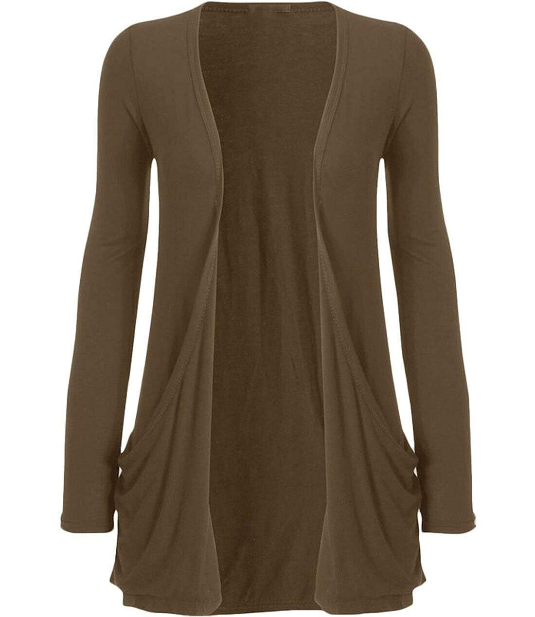 FAIRY BOUTIQUE Ladies Long Sleeve Pocket Boyfriend Cardigan Womens Open Front Plain Casual Party Wear Cardigan Top Mocha