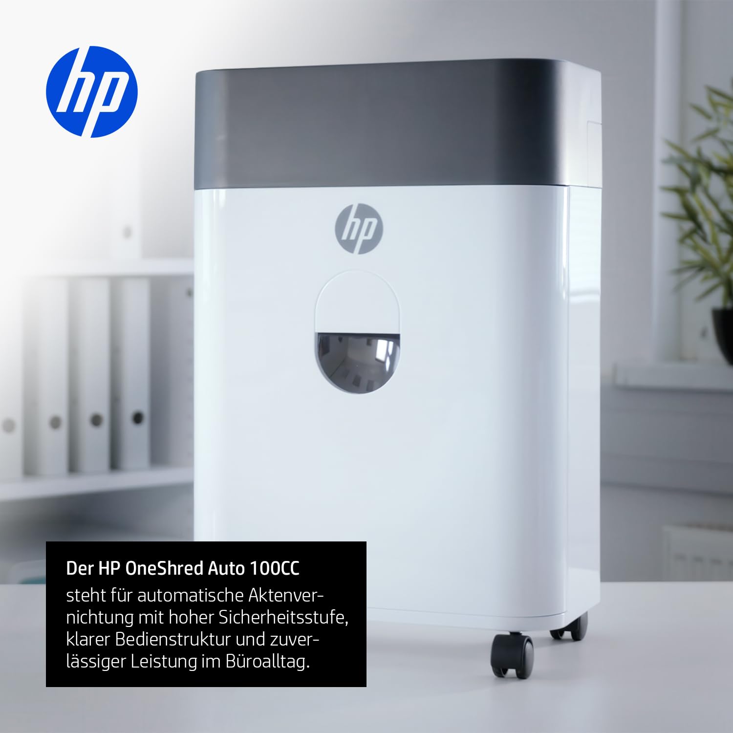 HP OneShred Auto 100CC Aktenvernichter P-4 | Papierschredder mit 100 Blatt Auto-Feed | Schredder Aktenvernichter Cross Cut | Shredder Papier 9 Blatt Manuell | Paper Shredder 17L | Aktenschredder