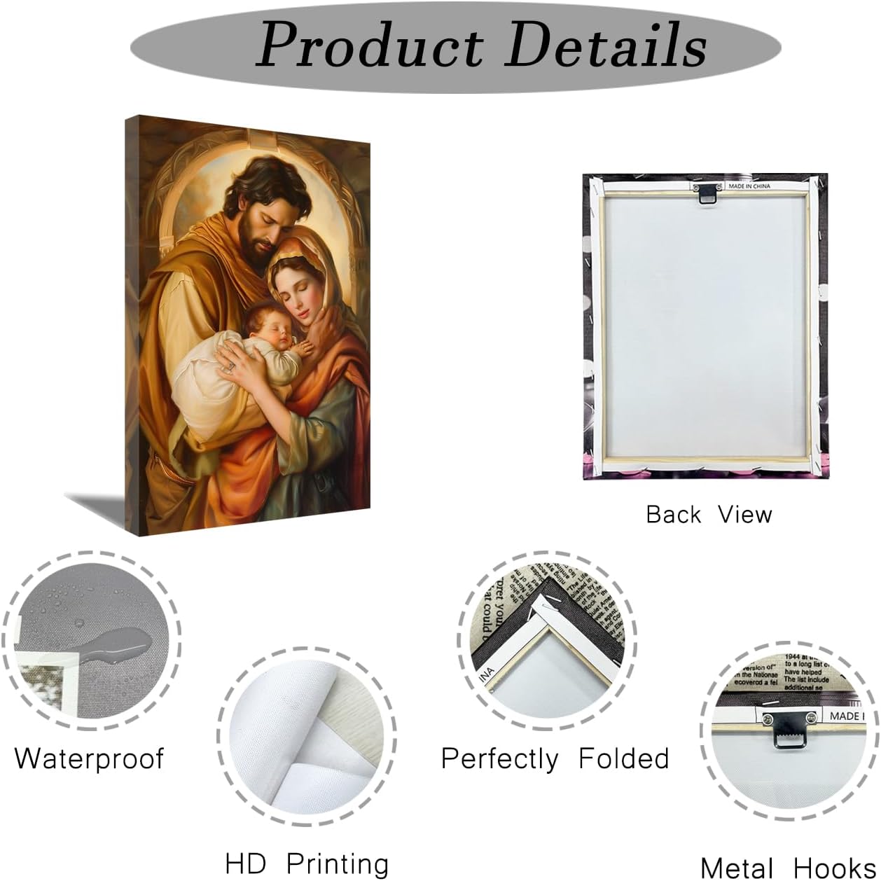 ZQQART Jesus Canvas Wall Art Virgin Mary and Joseph Picture Holy Family Painting Prints Catholic Poster Church Prayer Room Decor Framed (Holy Family-B,12.00" x 18.00")