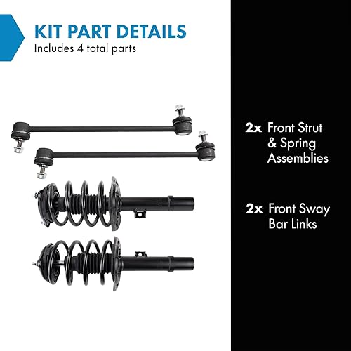 Miniatura 507 de TRQ Kit de suspensión delantera, conjunto de amortiguadores y resortes, barra estabilizadora, enlace estabilizador compatible con Chevrolet