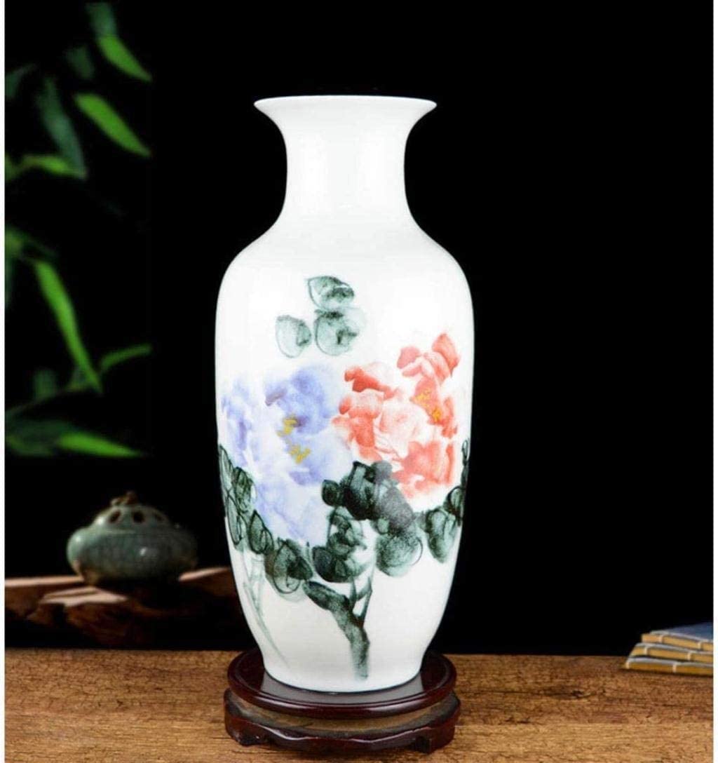 Vasen Vase aus Keramik, handgefertigt, drehbarer Sockel, Pfingstrosenmuster, Balkon, Schlafzimmer, Dekorationen (37 x 17 cm) for Blumen Deko