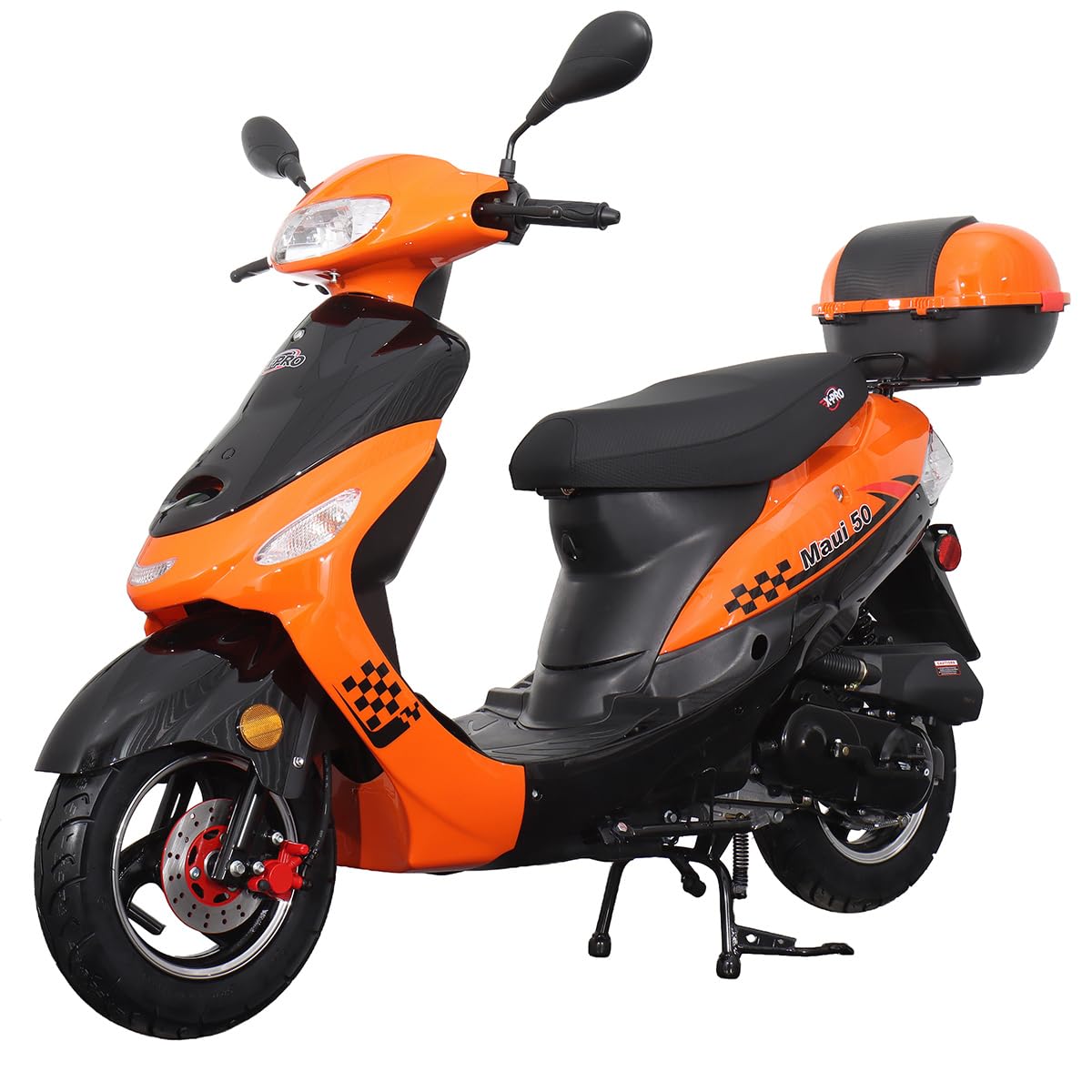 X-PRO Maui 50cc Gas Moped Scooter in orange, side view