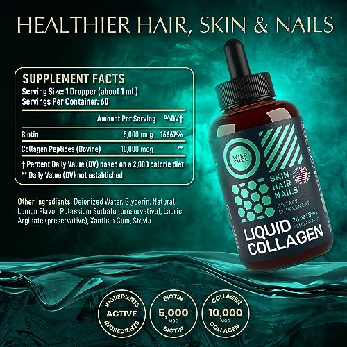 Liquid Collagen Peptides with Biotin Vitamins for Hair Skin and Nails - Biotin and Collagen Supplements - 10,000mcg Liquid Collagen for Women and Men 5,000mcg Biotin - Lemon Flavor, 2-Month - 2 oz - Thumbnail 5